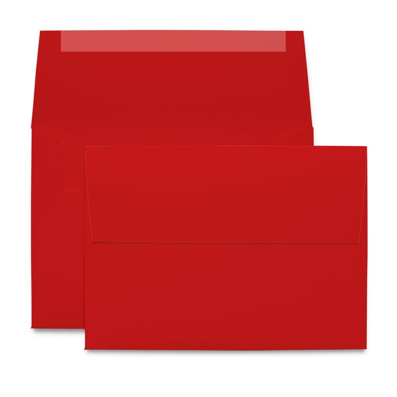 Desktop Publishing Supplies 50 عبوة من الأظرف الحمراء A7 بحجم 5.25 × 7.25 بوصة - أظرف عطلة بوزن 70 رطل لبطاقات ودعوات 5x7 - متوافقة مع طابعات الحبر والليزر - غلاف كتيب مع ختم لاصق - Image 1